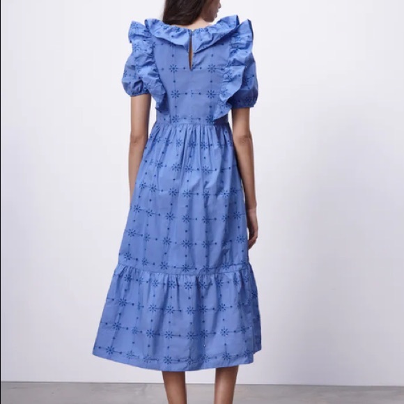 Zara Floral Embroidery Ruffle Dress Size Small - Picture 4 of 13